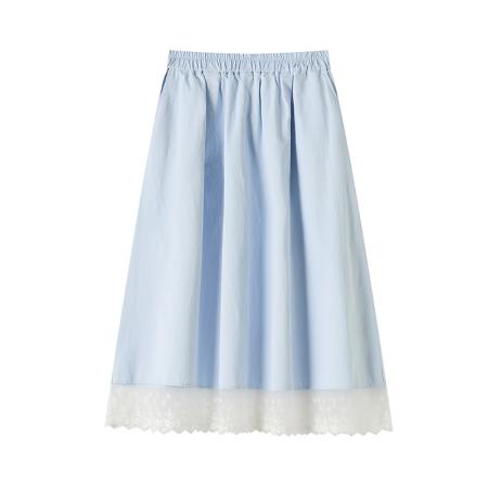 BY13037# 洗水棉半身裙夏季显瘦高腰小个子气质中长款花边裙长裙子 服裝批發女裝批發服飾貨源