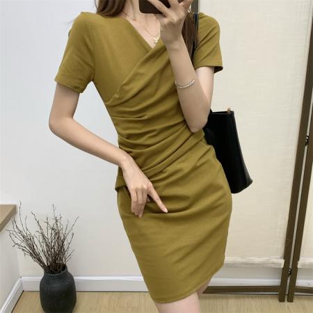 BY13043# 轻熟风交叉褶...