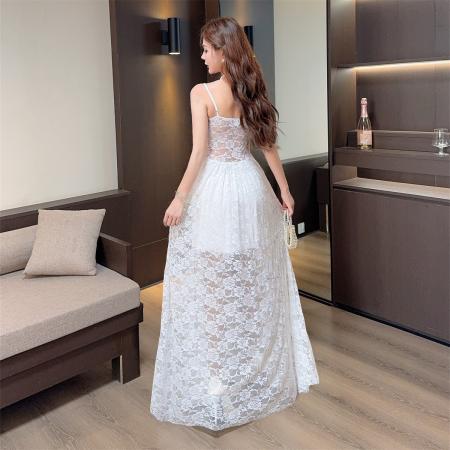 BY13047# 性感暗黑蕾丝连衣裙女修身显瘦层叠荷叶边婚礼约会仙气长裙子 服裝批發女裝批發服飾貨源