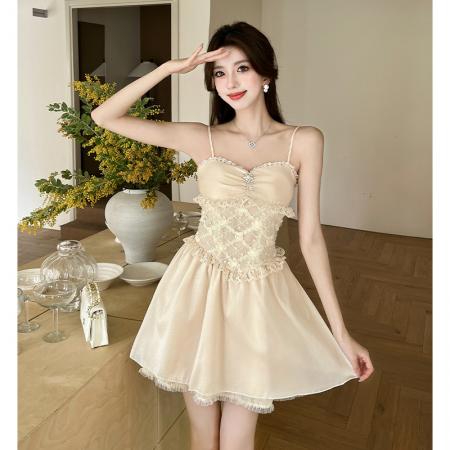 BY13053# 纯欲性感蕾丝拼接吊带连衣裙甜美少女蓬蓬吊带超仙公主裙 服裝批發女裝批發服飾貨源