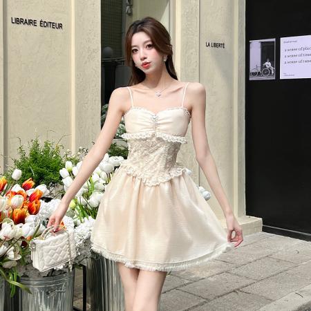 BY13053# 纯欲性感蕾丝拼接吊带连衣裙甜美少女蓬蓬吊带超仙公主裙 服裝批發女裝批發服飾貨源