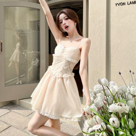 BY13053# 纯欲性感蕾丝拼接吊带连衣裙甜美少女蓬蓬吊带超仙公主裙 服裝批發女裝批發服飾貨源