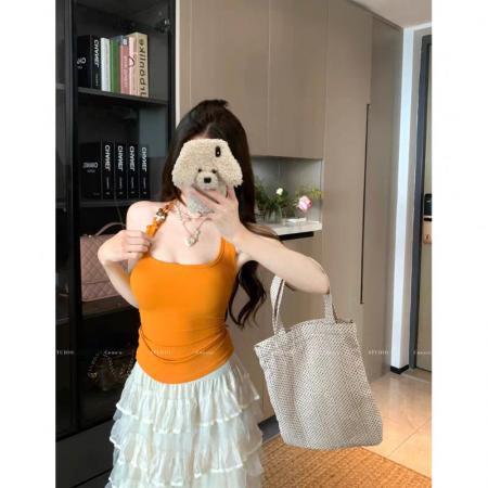 BY13054# 多巴胺串珠挂脖吊带背心外穿泰式热辣妹抹胸上衣独特绝美 服裝批發女裝批發服飾貨源