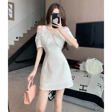 BY13055# 法式小香风连衣裙夏季女质感高级感气质高端精致露肩裙子 服裝批發女裝批發服飾貨源