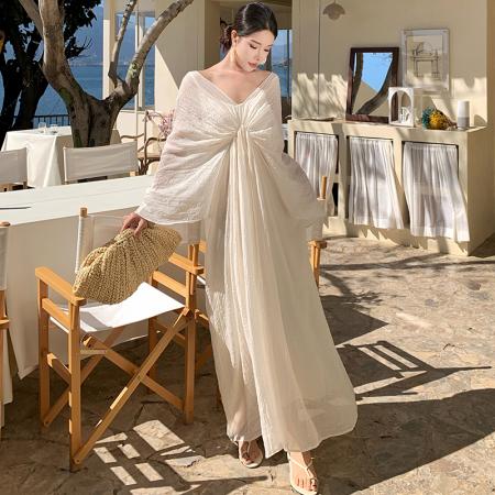 BY13060# 新中式高级感V领国风气质禅意氛围感度假晨袍两件套 服裝批發女裝批發服飾貨源