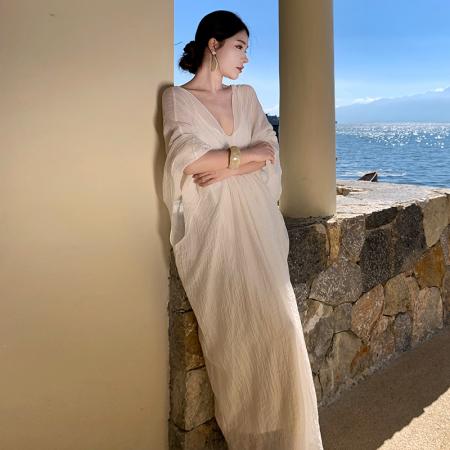 BY13060# 新中式高级感V领国风气质禅意氛围感度假晨袍两件套 服裝批發女裝批發服飾貨源