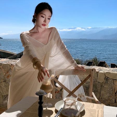 BY13060# 新中式高级感V领国风气质禅意氛围感度假晨袍两件套 服裝批發女裝批發服飾貨源