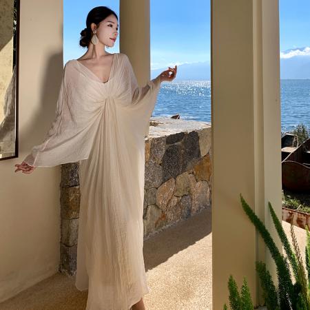 BY13060# 新中式高级感V领国风气质禅意氛围感度假晨袍两件套 服裝批發女裝批發服飾貨源