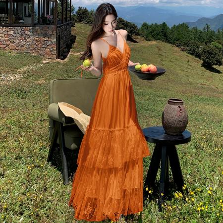 BY13062# 旅拍波西米亚度假蕾丝拼接露背大摆连衣裙度假长裙仙女裙 服裝批發女裝批發服飾貨源