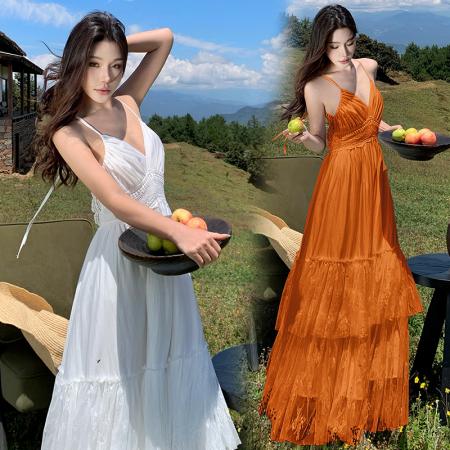 BY13062# 旅拍波西米亚度假蕾丝拼接露背大摆连衣裙度假长裙仙女裙 服裝批發女裝批發服飾貨源