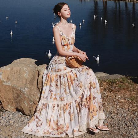 BY13069# 度假风V领收...