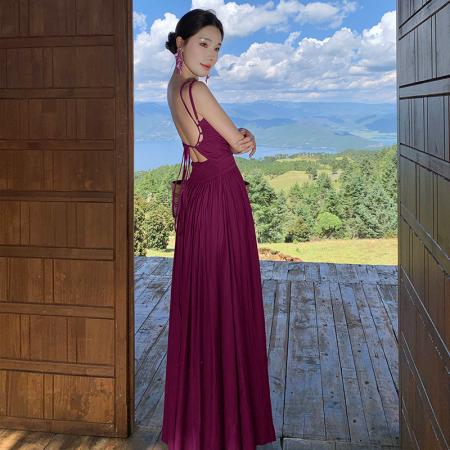 BY13071# 度假风显瘦露背多种绑带吊带连衣裙 服裝批發女裝批發服飾貨源