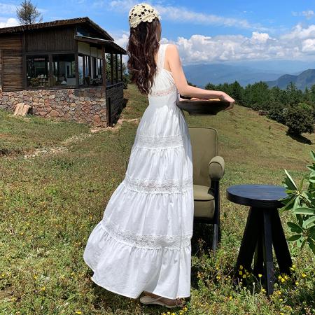 BY13073# 法式蕾丝吊带连衣裙夏季仙女裙收腰长裙 服裝批發女裝批發服飾貨源