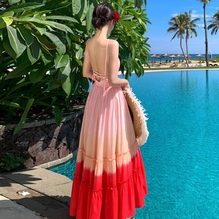 BY13078# 出逃多巴胺油画印花渐变连衣裙女夏慵懒风吊带裙 服裝批發女裝批發服飾貨源