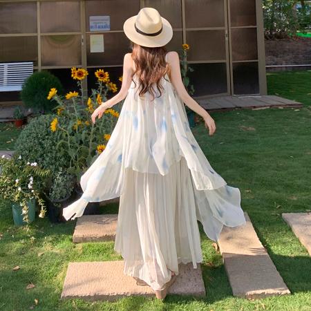 BY13081# 高货定制花朵吊带连衣裙仙海边度假沙滩长裙夏 服裝批發女裝批發服飾貨源