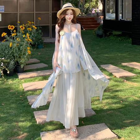 BY13081# 高货定制花朵吊带连衣裙仙海边度假沙滩长裙夏 服裝批發女裝批發服飾貨源