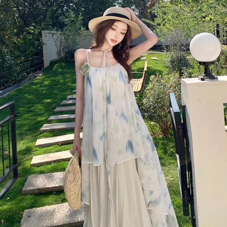 BY13081# 高货定制花朵吊带连衣裙仙海边度假沙滩长裙夏 服裝批發女裝批發服飾貨源