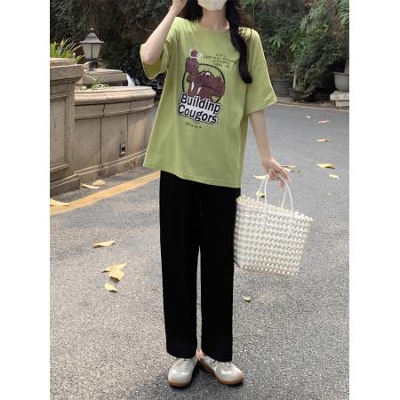 BY13099# 夏季新款时尚印花短袖纯棉T恤女休闲套装显瘦裤子两件套 服裝批發女裝批發服飾貨源