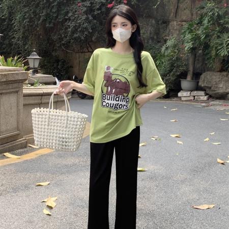 BY13099# 夏季新款时尚印花短袖纯棉T恤女休闲套装显瘦裤子两件套 服裝批發女裝批發服飾貨源