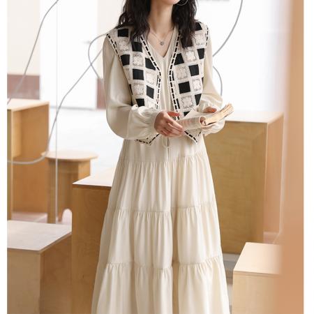 BY13101# 时尚女装连衣裙春季新款法式气质收腰中长款a字裙女 服裝批發女裝批發服飾貨源