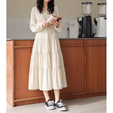 BY13101# 时尚女装连衣裙春季新款法式气质收腰中长款a字裙女 服裝批發女裝批發服飾貨源