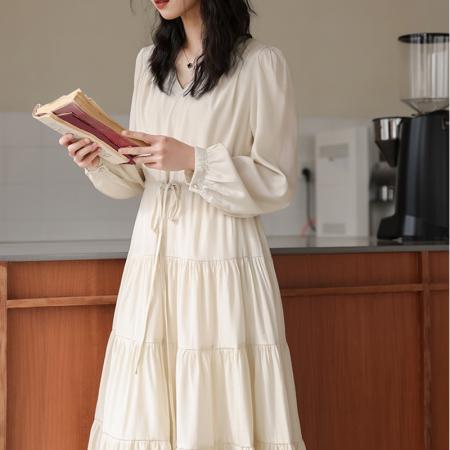 BY13101# 时尚女装连衣裙春季新款法式气质收腰中长款a字裙女 服裝批發女裝批發服飾貨源