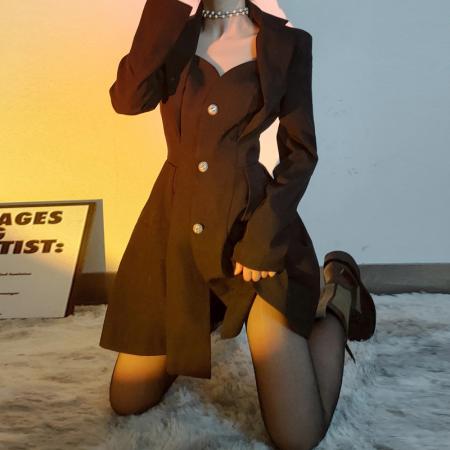 BY13102# 法式轻奢高级感收腰性感连衣裙女春季新款V领显瘦修身A字裙子 服裝批發女裝批發服飾貨源