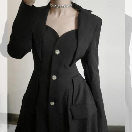 BY13102# 法式轻奢高级感收腰性感连衣裙女春季新款V领显瘦修身A字裙子 服裝批發女裝批發服飾貨源