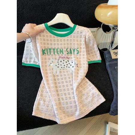 BY13105# 蕾丝泡泡袖T恤女夏季新款小众时尚短袖印花上衣减龄洋气小衫 服裝批發女裝批發服飾貨源