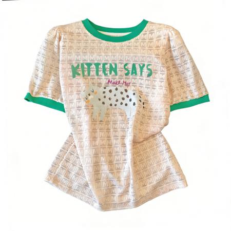 BY13105# 蕾丝泡泡袖T恤女夏季新款小众时尚短袖印花上衣减龄洋气小衫 服裝批發女裝批發服飾貨源