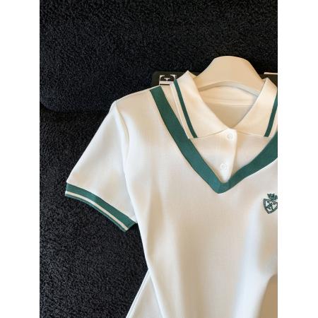 BY13106# 夏季新款短款polo衫刺绣字母设计感小众翻领上衣短袖t恤女 服裝批發女裝批發服飾貨源