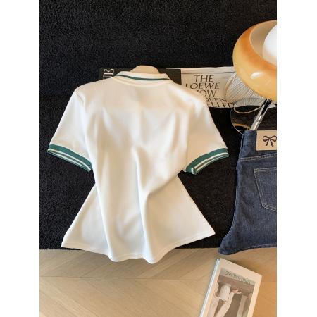 BY13106# 夏季新款短款polo衫刺绣字母设计感小众翻领上衣短袖t恤女 服裝批發女裝批發服飾貨源