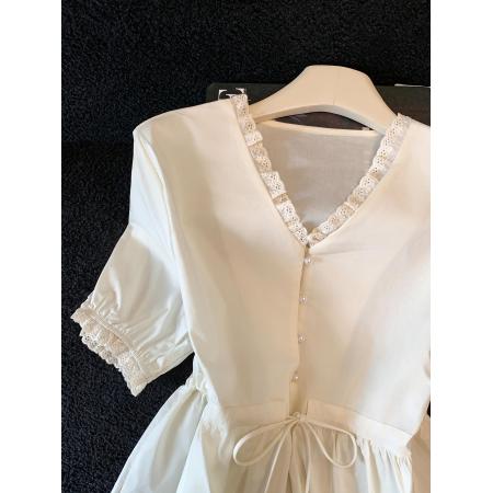 BY13109# 设计感小众衬衣夏季新款法式修身收腰木耳边短袖衬衫上衣女 服裝批發女裝批發服飾貨源