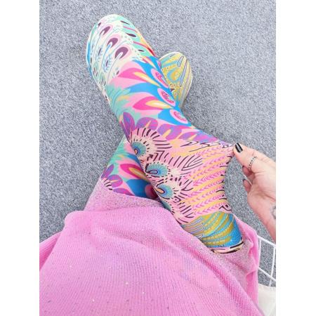 BY13114# 95涤纶夏季松紧腰网纱花色打底裤外穿女弹力防晒裤小脚裤九分裤 服裝批發女裝批發服飾貨源