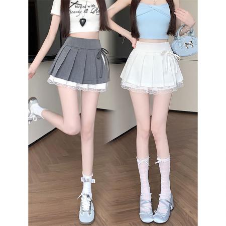 BY13120# 纯欲设计感百褶裙女秋季新款蕾丝花边半身裙小众辣妹A字短裙 服裝批發女裝批發服飾貨源