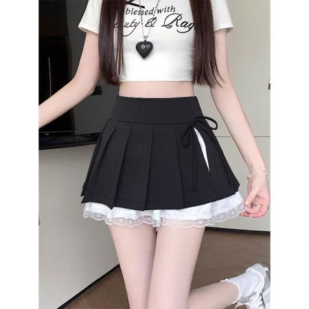 BY13120# 纯欲设计感百褶裙女秋季新款蕾丝花边半身裙小众辣妹A字短裙 服裝批發女裝批發服飾貨源