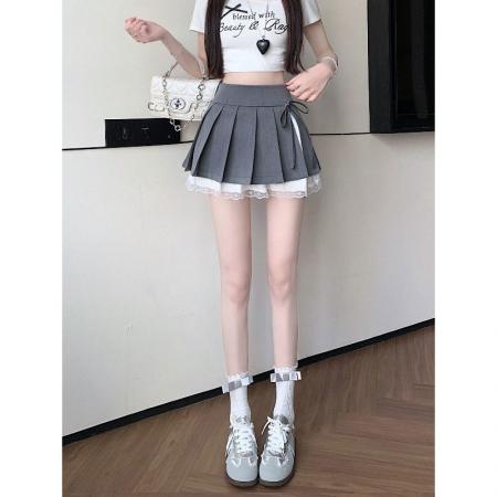 BY13120# 纯欲设计感百褶裙女秋季新款蕾丝花边半身裙小众辣妹A字短裙 服裝批發女裝批發服飾貨源