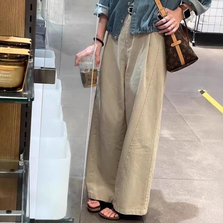 BY13121# 水洗棉高腰显瘦休闲裤女秋季百搭直筒阔腿拖地裤 服裝批發女裝批發服飾貨源