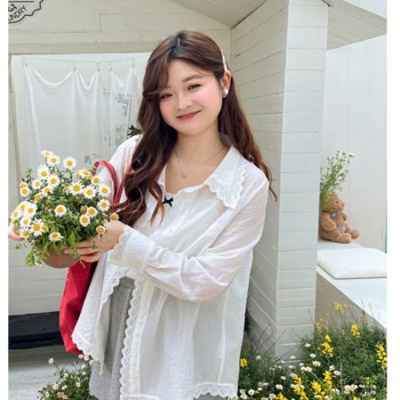 BY13124# 中长款防晒衬衫女夏款新款白色外套上衣气质慵懒风法式小衬衣 服裝批發女裝批發服飾貨源