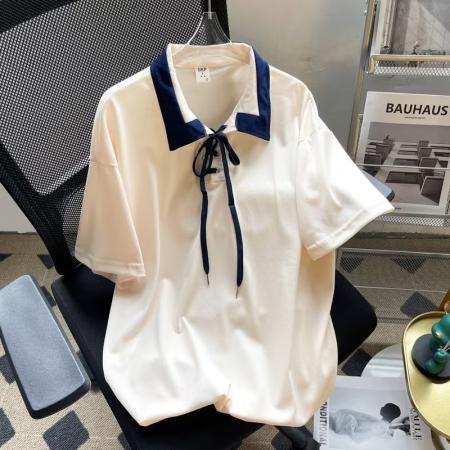 BY13133# 珠地布长袖揭潮坊春夏T恤女气质新款文艺短款圆领日系简约潮流 服裝批發女裝批發服飾貨源