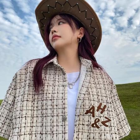 BY13134# 复合面料衬衫格子正大衬衣女春秋夏宽松休闲气质长袖百搭上衣潮 服裝批發女裝批發服飾貨源