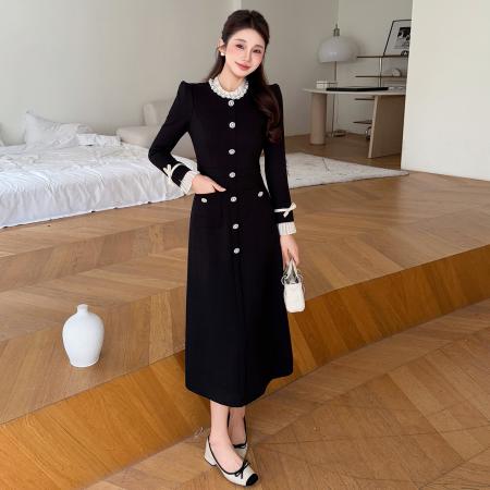 BY13142# 春款大码赫本风气质钉珠优雅显瘦长款连衣裙 服裝批發女裝批發服飾貨源