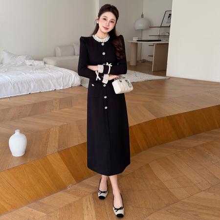 BY13142# 春款大码赫本风气质钉珠优雅显瘦长款连衣裙 服裝批發女裝批發服飾貨源