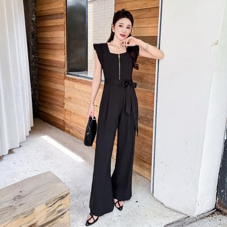 BY13144# 夏季方领时尚系带飞飞袖垂感气质显瘦连体裤 服裝批發女裝批發服飾貨源