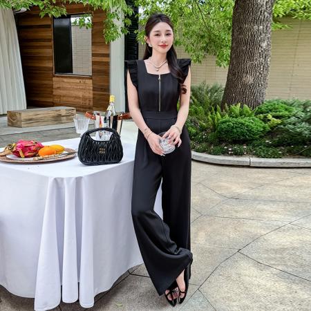 BY13144# 夏季方领时尚系带飞飞袖垂感气质显瘦连体裤 服裝批發女裝批發服飾貨源