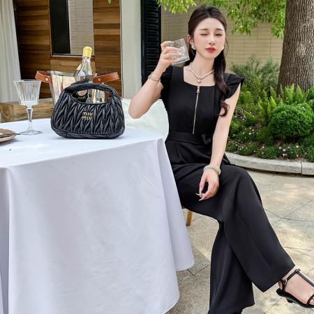 BY13144# 夏季方领时尚系带飞飞袖垂感气质显瘦连体裤 服裝批發女裝批發服飾貨源