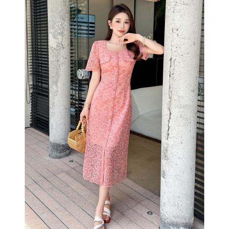 BY13147# 夏季轻奢亮片蕾丝气质法式重工中长款连衣裙 服裝批發女裝批發服飾貨源