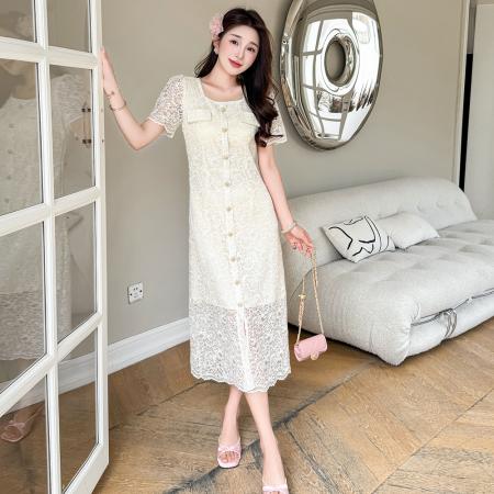 BY13147# 夏季轻奢亮片蕾丝气质法式重工中长款连衣裙 服裝批發女裝批發服飾貨源