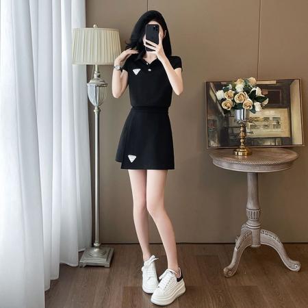 BY13157# 夏新款韩版时尚休闲套装短袖polo领显瘦短裙两件套潮 服裝批發女裝批發服飾貨源