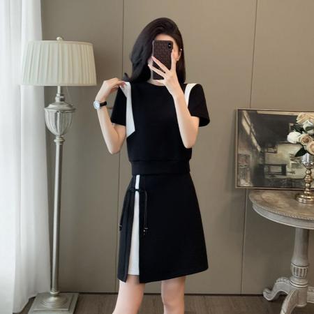 BY13159# 新中式休闲运动套装裙女夏新款时尚气质T恤半身裙两件套 服裝批發女裝批發服飾貨源